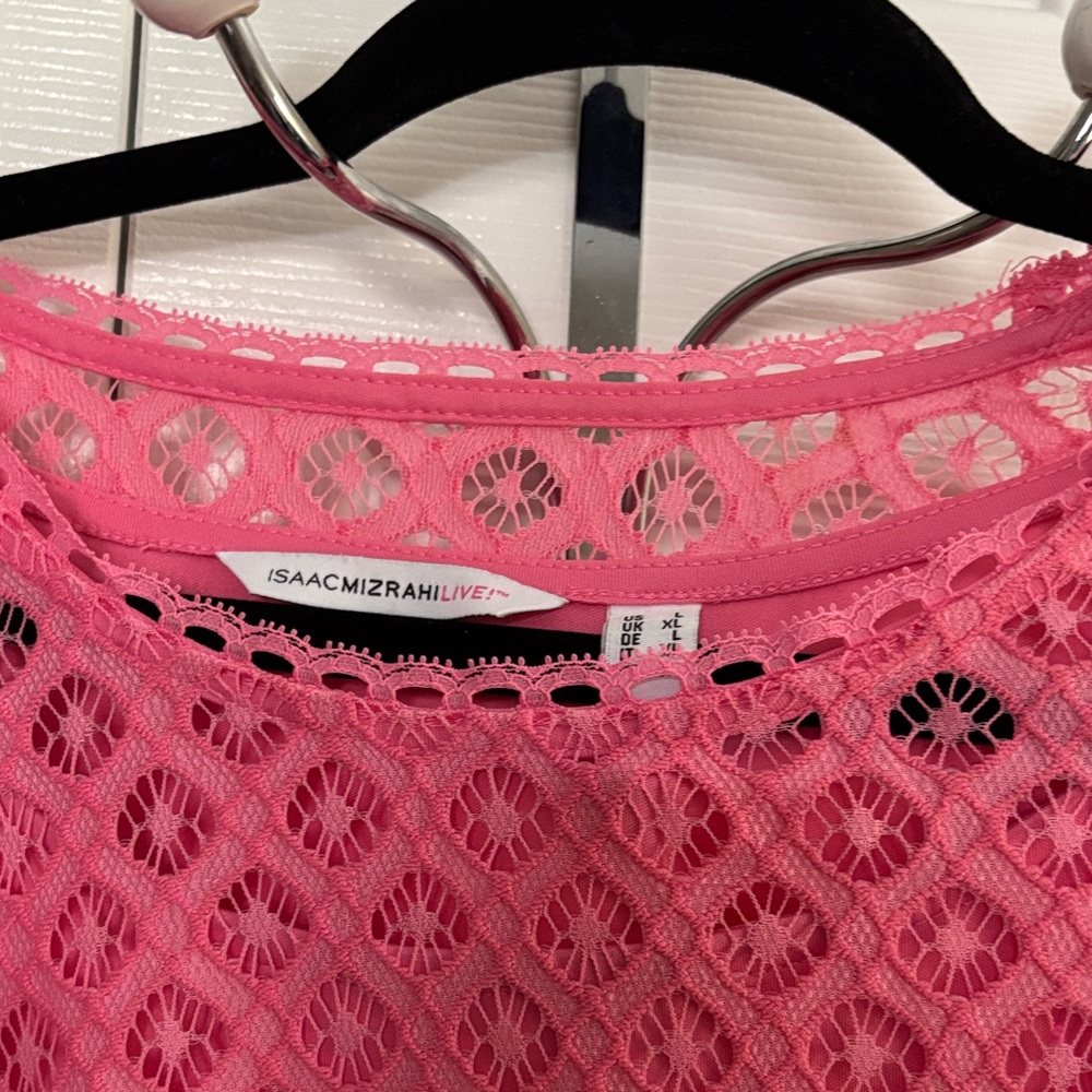 Isaac Mizrahi Live! Pink Crochet Lace Top